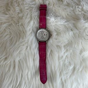 Diamond Michele Stainless Steel Watch with Pink Alligator Band